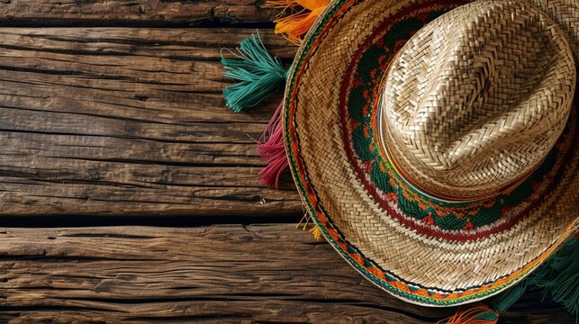 Mexico cinco de mayo wood background mexican sombrero