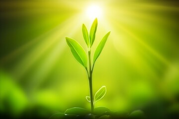 A young, vibrant plant sprouts from the fertile soil, its tender leaves stretching towards the warm embrace of the sun's rays. This image captures the essence of growth and vitality, showcasing nature