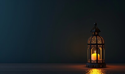 Ramadan Kareem Lantern on Dark Starry Background with Copy Space