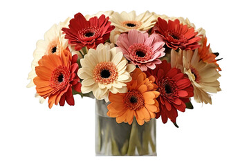 Summer flowers bunch in vase isolated on white background. Aster,poppy and cosmos flowers bouquet