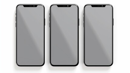Smartphone mockup , Isolated of Three angles mobile phone with blank screen frame template on white background.