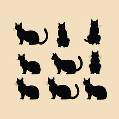 Chloe cat set silhouette Clipart