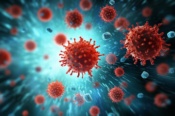 Fototapeta na wymiar HIV virus particles, artwork - 3d