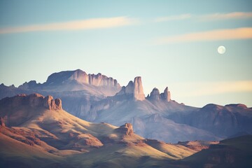Fototapeta premium moonrise over a mountain range at twilight