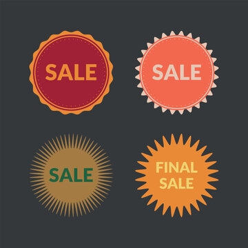 A set of retro discount stickers. Round Badges for your design: web site and project. Stickers design template. Set of Sale stickers, badges, labels vector illustration