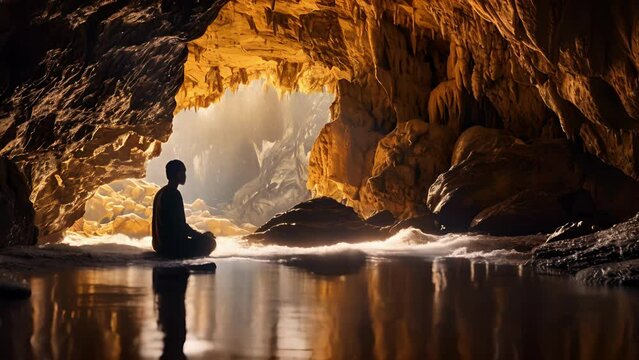 The steady beat of a meditators heart, synchronized with the rhythm of the caves natural sound.
