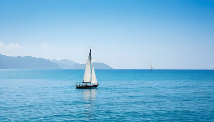 Fototapeta premium sailboat in the sea alone back