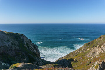 Beautiful picturesque landscape with green hills at Sintra Cascais Natural Park on the atlantic coast, Sintra, Lisbon, Portugal