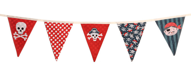 Childrens party pirate bunting isolated on a white background