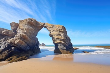Fototapeta na wymiar sea arch formed in coastal cliffs with clear blue sky