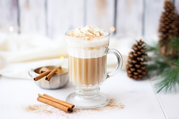 Obraz na płótnie Canvas gingerbread latte in a clear mug, layered with textured milk
