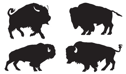 Vector silhouettes of bisons isolated on white , graphical illustration   © Vita