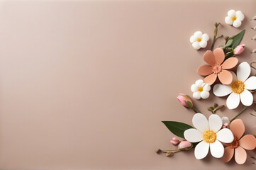 Fototapeta na wymiar flower border on a pale pink background