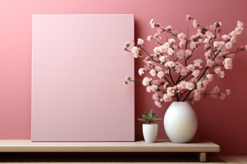 Flowers in a vase with poster. Created with Ai