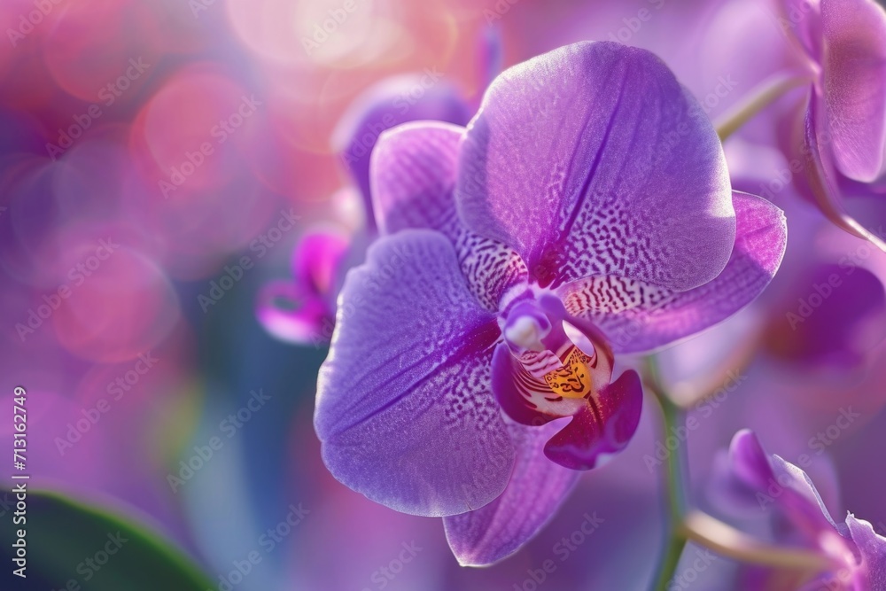 Poster A close-up photograph of a purple flower with a blurred background. This image can be used to add a touch of elegance and beauty to various design projects