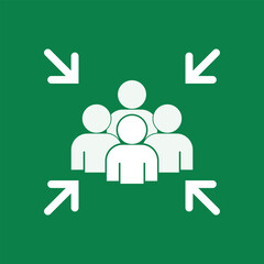 Isolated square green sign group of people gather for assembly point emergency zone signage