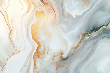  Marble Art, White Gold Effect, Swirl, Blend of Gold and White, Wallpaper Background, AI generated