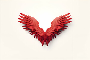 Red heart made of wings on a white background. 3d illustration