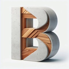 B letter shape created from concrete and wood. AI generated illustration
