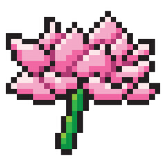 Pink lotus flower pixel style isolated on white background