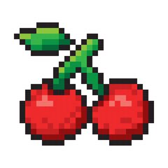 red cherry pixel style isolated on white background