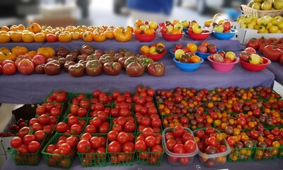 Tomatoes for sale at a market stall