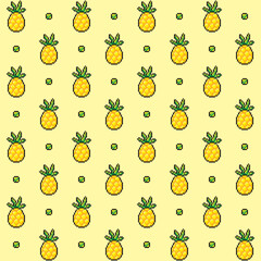 seamless pattern pixel yellow pineapple isolated on background