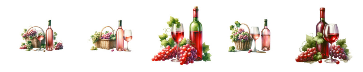 Watercolor Wine Day on white background