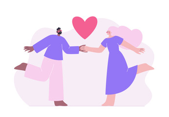 Happy couple in love holding hands. Romantic on February 14. Valentine's day vector illustration