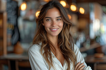 Obraz premium Close-up portrait of mature adult business woman, boss smiling and looking at camera.