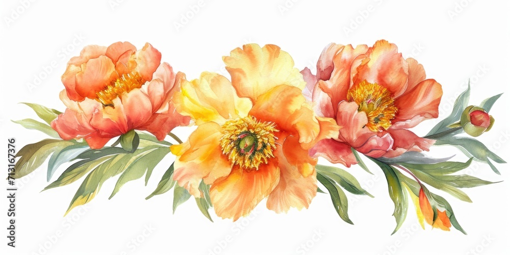 Poster a beautiful watercolor painting of orange flowers on a white background. perfect for adding a pop of