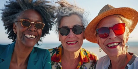 Obraz premium Three women standing next to each other. Suitable for group portraits and team photos