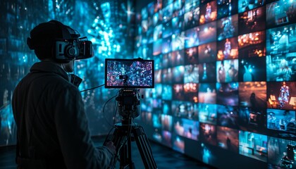 scene from a virtual event management setup, showcasing the technology, coordination, and creativity involved in organizing successful virtual events, AI