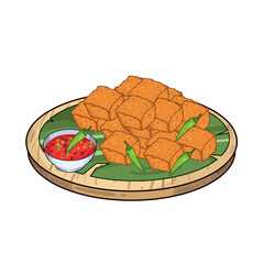 Illustration of fried tofu with chili sauce 