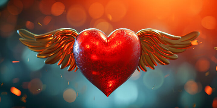 3d Heart with Cupid wings.