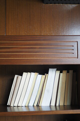 A lot of books are on the shelf in a public library or bookstore