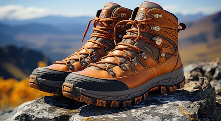 Embark on a journey through rugged terrain with these durable brown hiking boots, perfect for conquering any mountain or trail