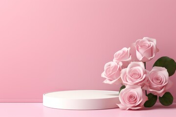 pink roses podium soft pink studio backdrop background