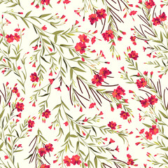 floral seamless pattern with red delicate flowers