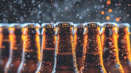 Chilled Beer Bottles with Condensation on Dark Background