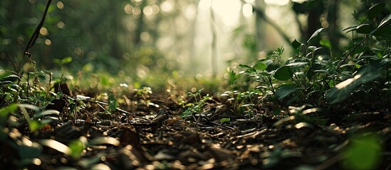 Seamless forest dirty ground texture. Copy space image. Place for adding text - obrazy, fototapety, plakaty