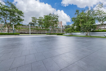 City square floor and trees background