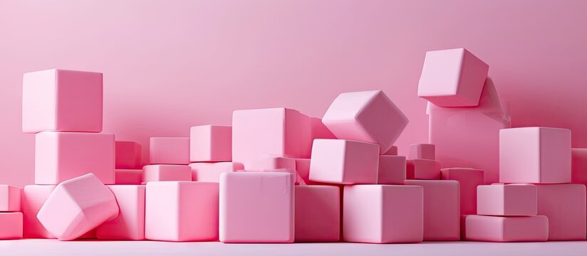 Pink baby building blocks. Copy space image. Place for adding text