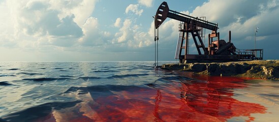 Oil spill on Gulf Coast beach from a leaking offshore well. Copy space image. Place for adding text