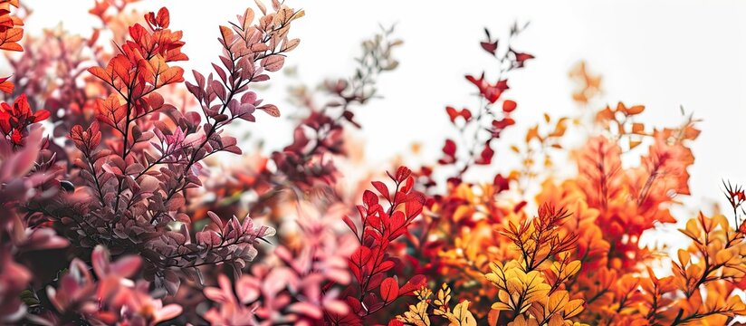 Vivid colors of Rhus typhina known as Stag s horn sumac garden decoration tree. Copy space image. Place for adding text