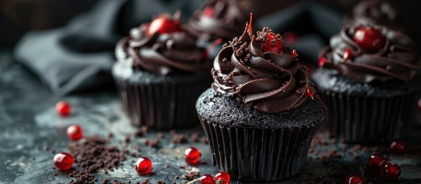 Black Forest Cupcakes. Copy space image. Place for adding text