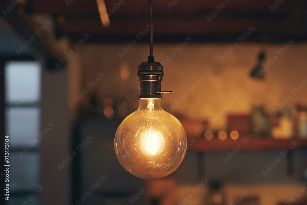 Aufkleber a light bulb suspended from the ceiling in a kitchen. perfect for adding a modern touch to kitchen i