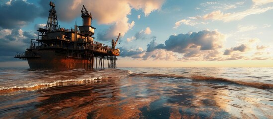 Oil spill on Gulf Coast beach from a leaking offshore well. Copy space image. Place for adding text