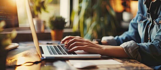 Man using project management software at work. Copy space image. Place for adding text