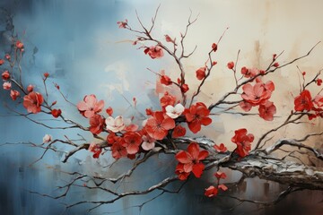 branches gracefully form the symbol of love, and vibrant red blossoms adorn every inch 